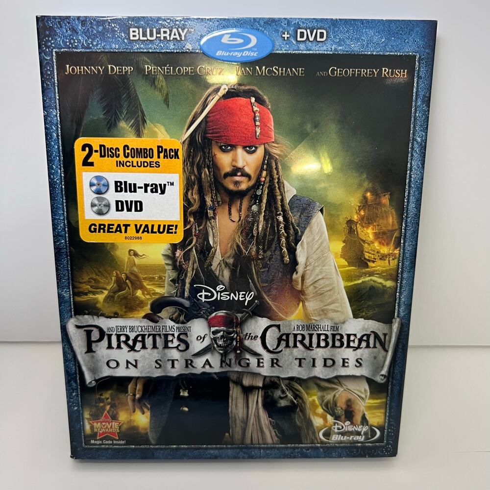 Disney Pirates of Caribbean on Stranger Tides Blu Ray DVD 2 Disc Combo Pre Own‎